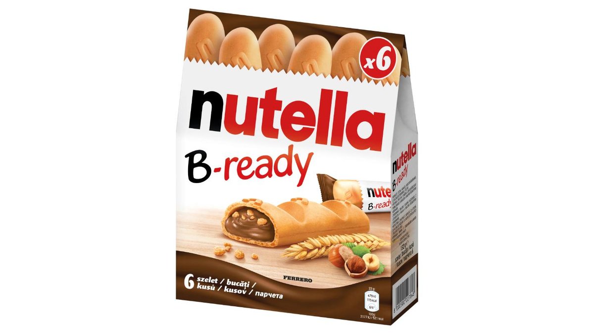 Nutella B-ready Křupavá oplatka plněná lískooříškovou pomazánkou s kakaem a křupkami 6 x 22g