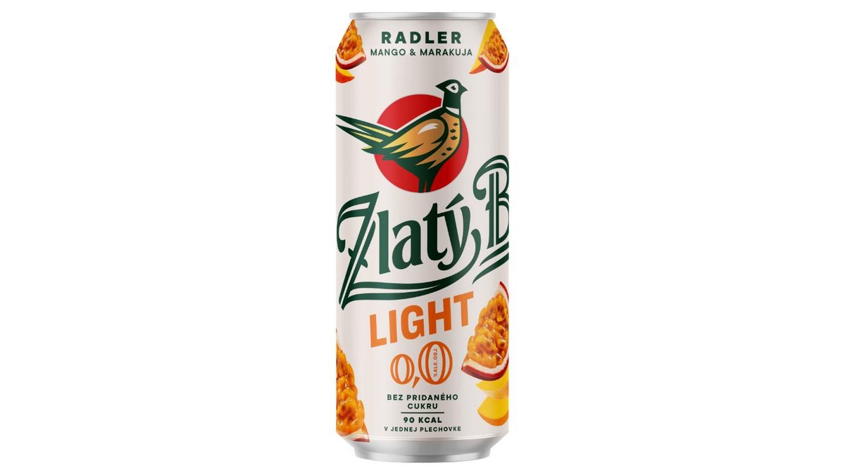 Zlatý Bažant Radler 0,0% bez pridaného cukru mango & marakuja, 0,5 l