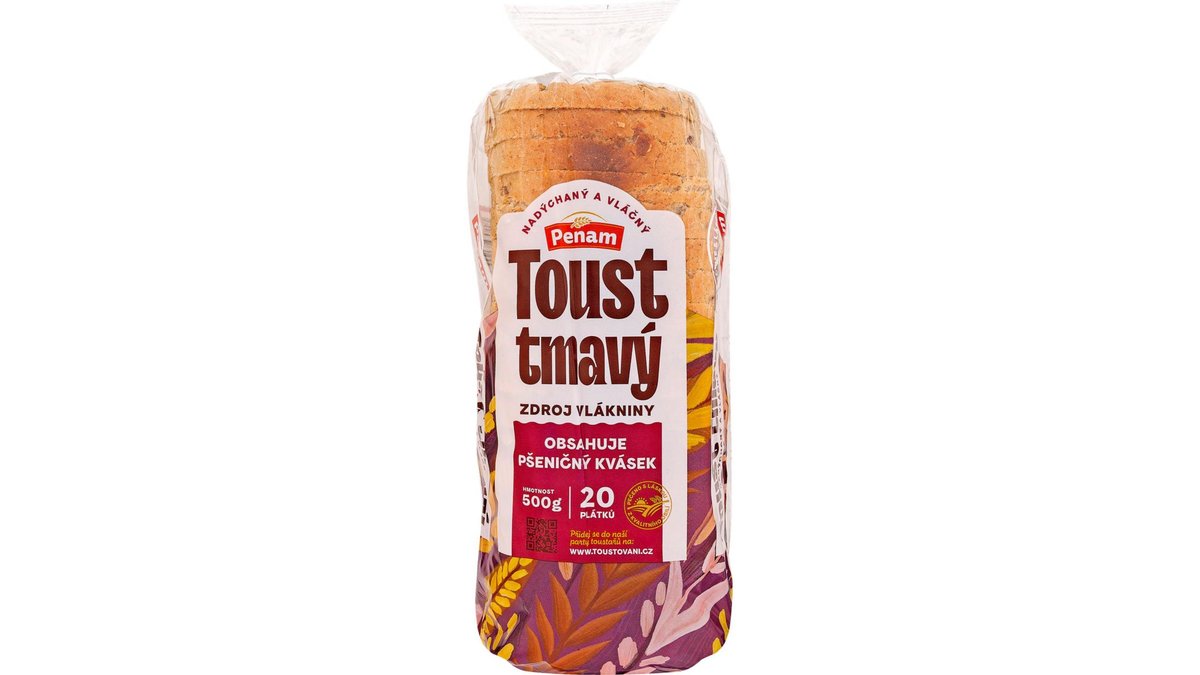 Chléb toustový tmavý vícezrnný krájený, balený 500 g