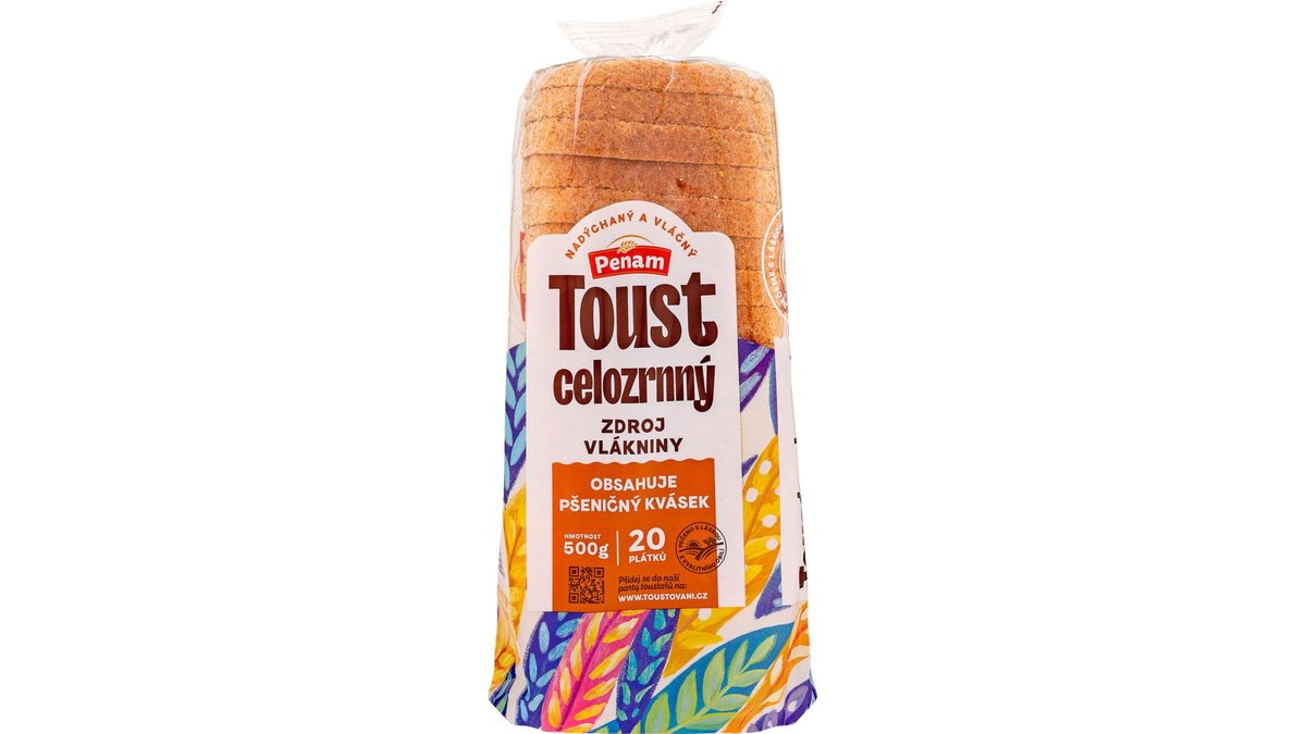 Chléb toustový celozrnný krájený, balený 500 g