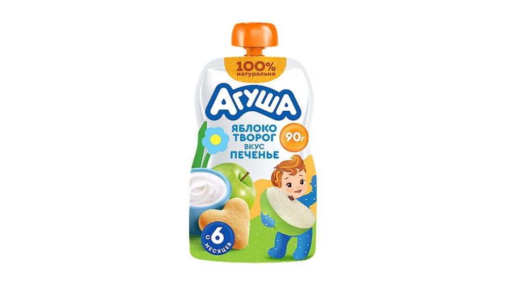 Пюре АГУША Яблоко творог и печенье 80г м/у
