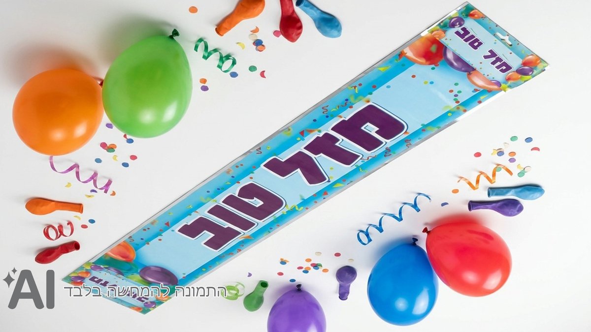 כרזת מזל טוב כחול עם בלונים