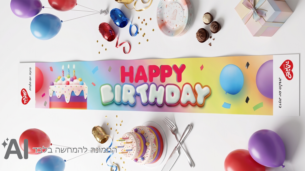 כרזת HAPPY BIRTHDAY עוגת יום הולדת