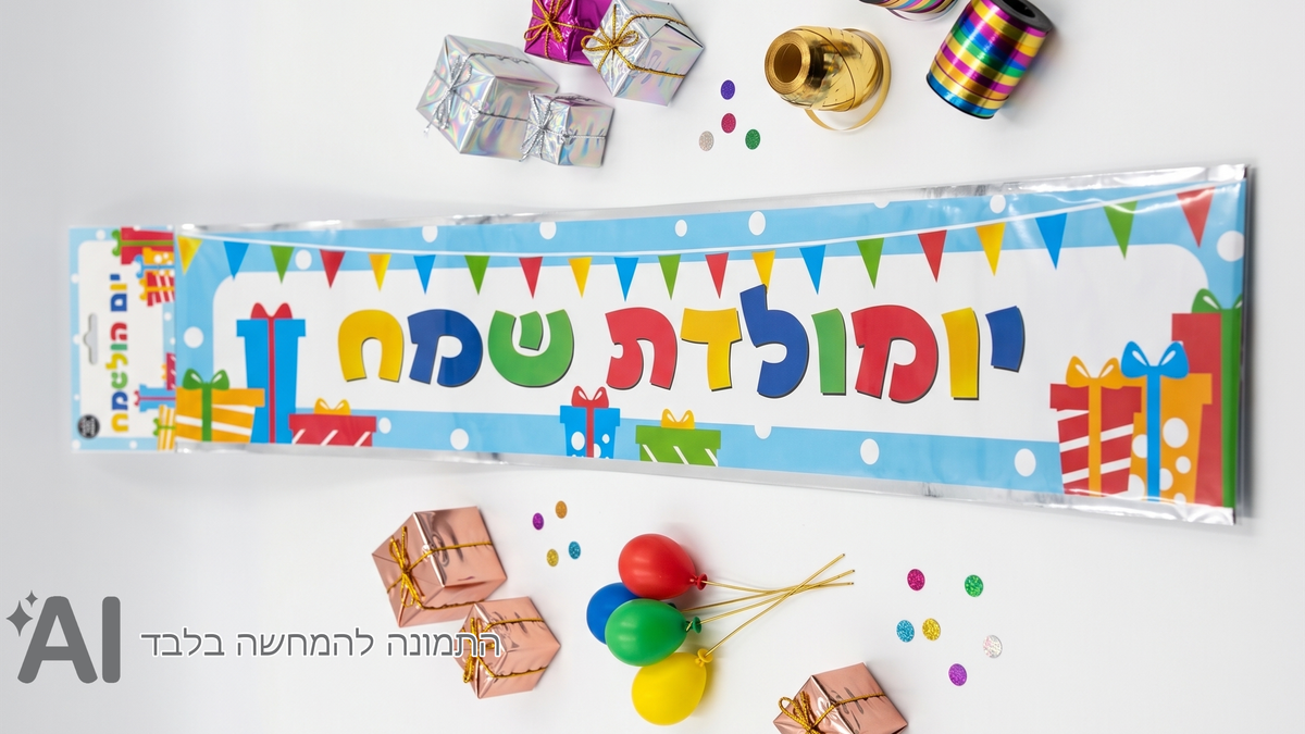 כרזת יום הולדת שמח צבעוני מתנות