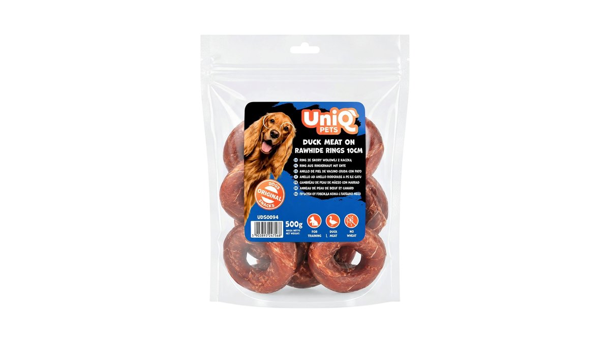 UniQ Pets Duck Meat on Rawhide Rings 10cm Dog Treats 500g