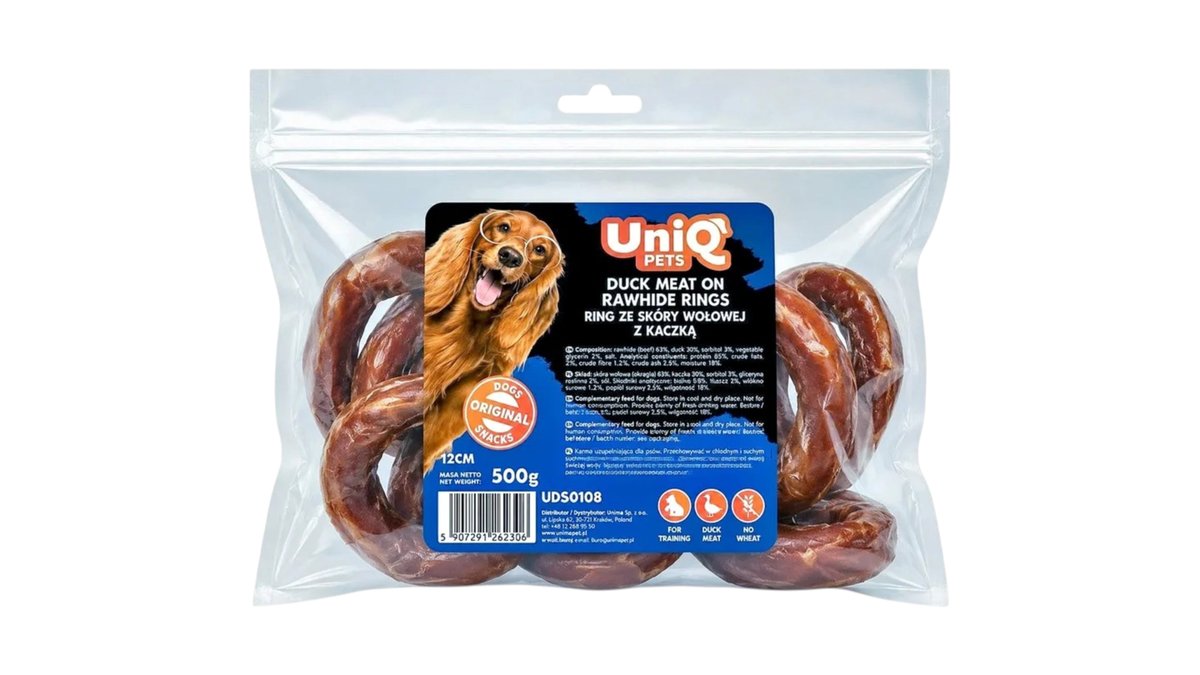 UniQ Pets Duck Meat on Rawhide Rings Dog Treats 12cm 500g