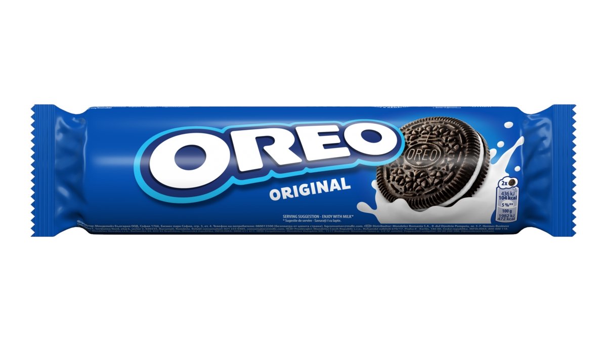 OREO Original vanilkové sušenky s náplní vhodné pro vegetariány 14 sušenek 154 g