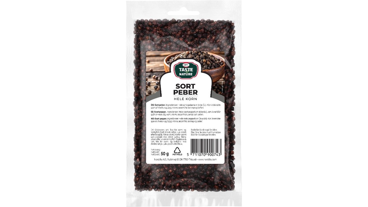 Ton sort peber hele korn 50 g
