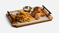 Objednať 150g Kuracie stripsy, naše hranolky, čili majonéza (A1,A3,A7,A10)