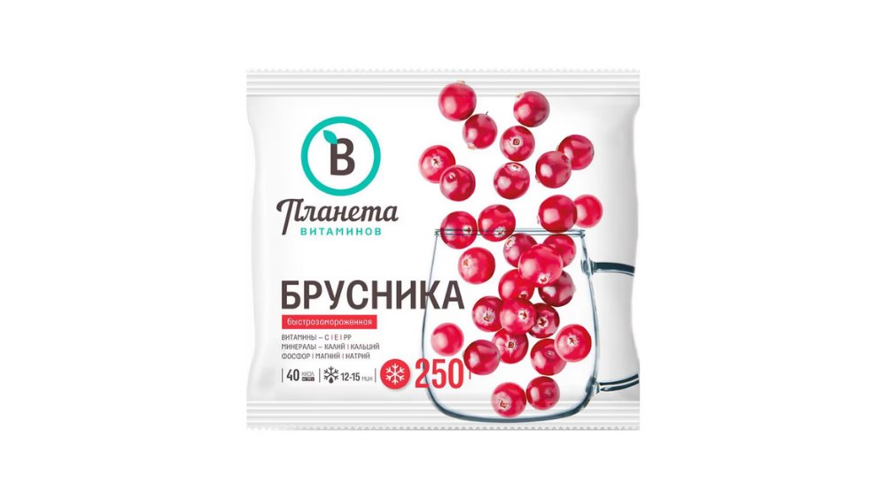 Брусника ПЛАНЕТА ВИТАМИНОВ Быстрозамороженная 250г
