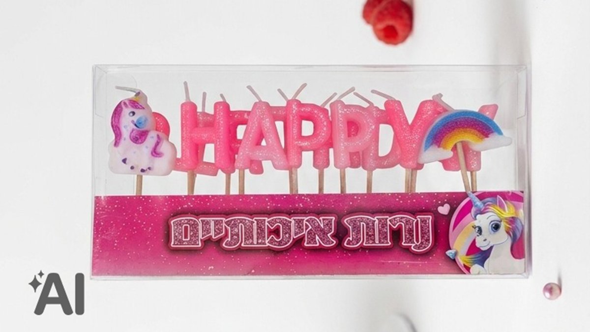 נרות יום הולדת-HAPPY BIRTHDAY-בצבע ורוד חד קרן