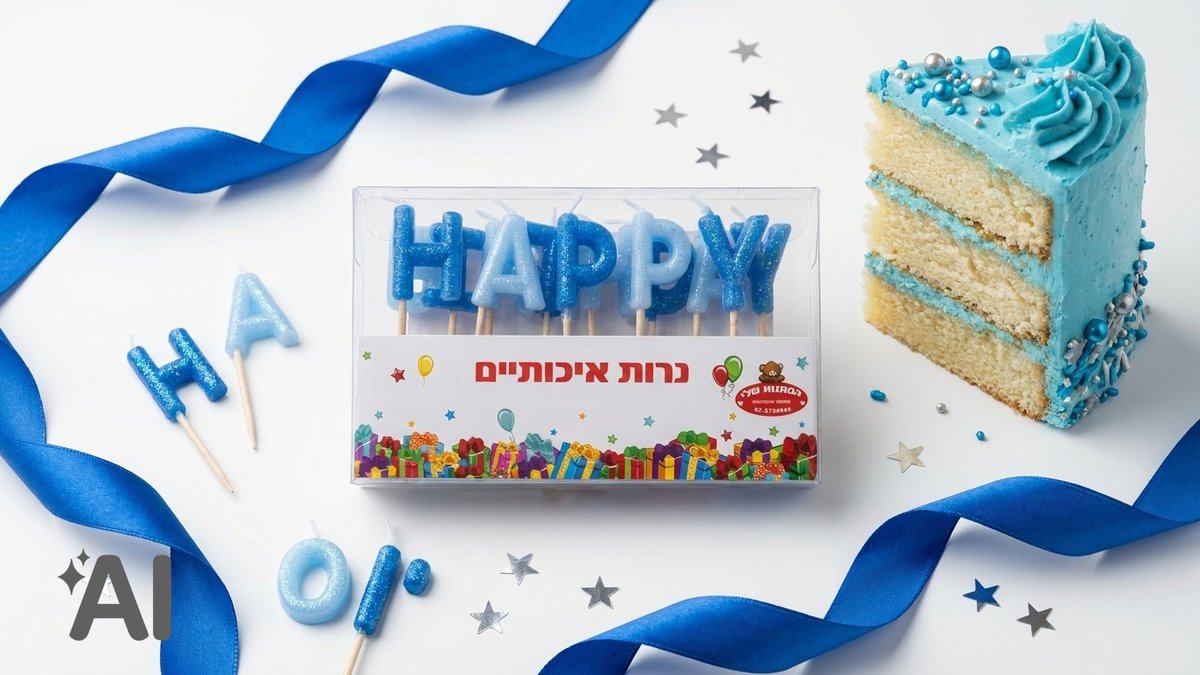 נרות יום הולדת-HAPPY BIRTHDAY-בצבע כחול,תכלת