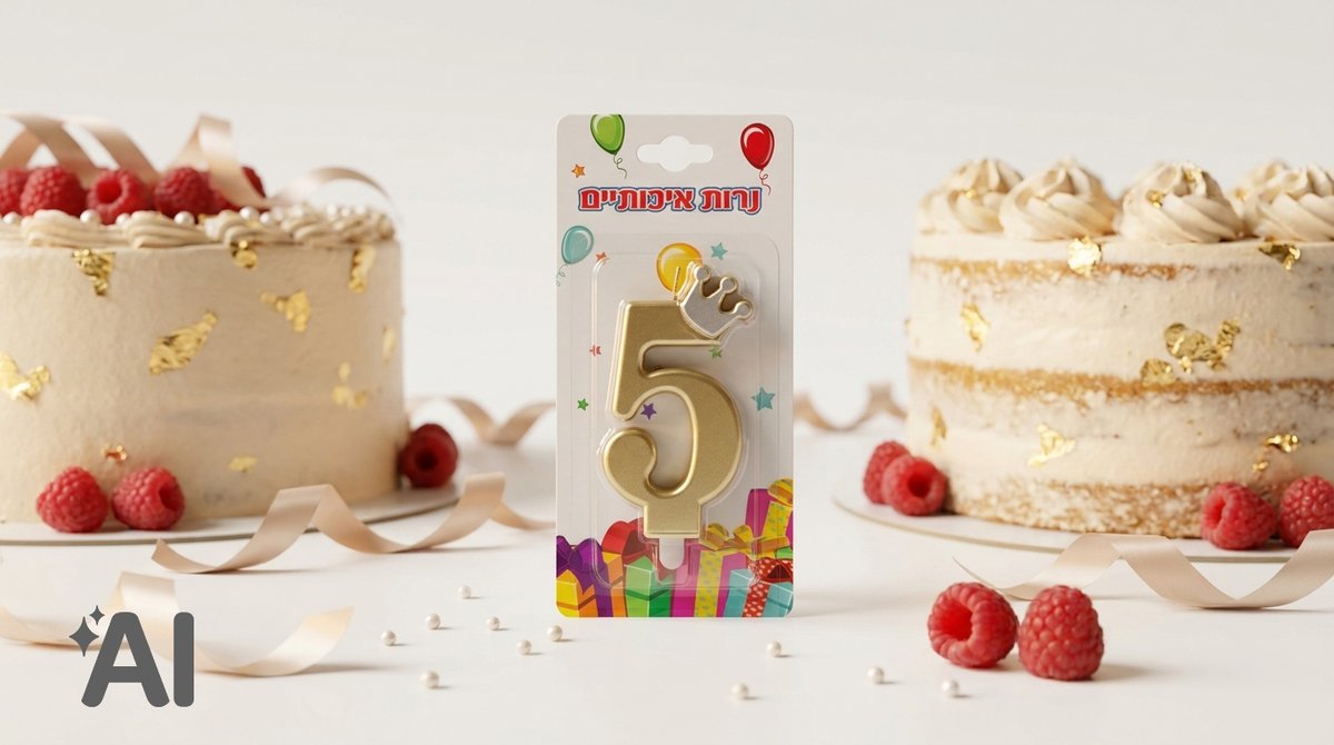 נר עם כתר ספרה 5 |  זהב