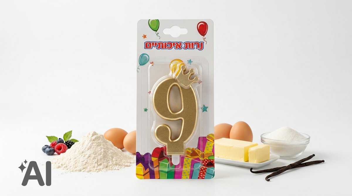 נר עם כתר ספרה 9 |  זהב