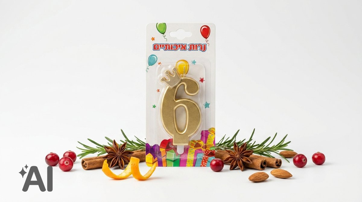 נר עם כתר ספרה 6 |  זהב