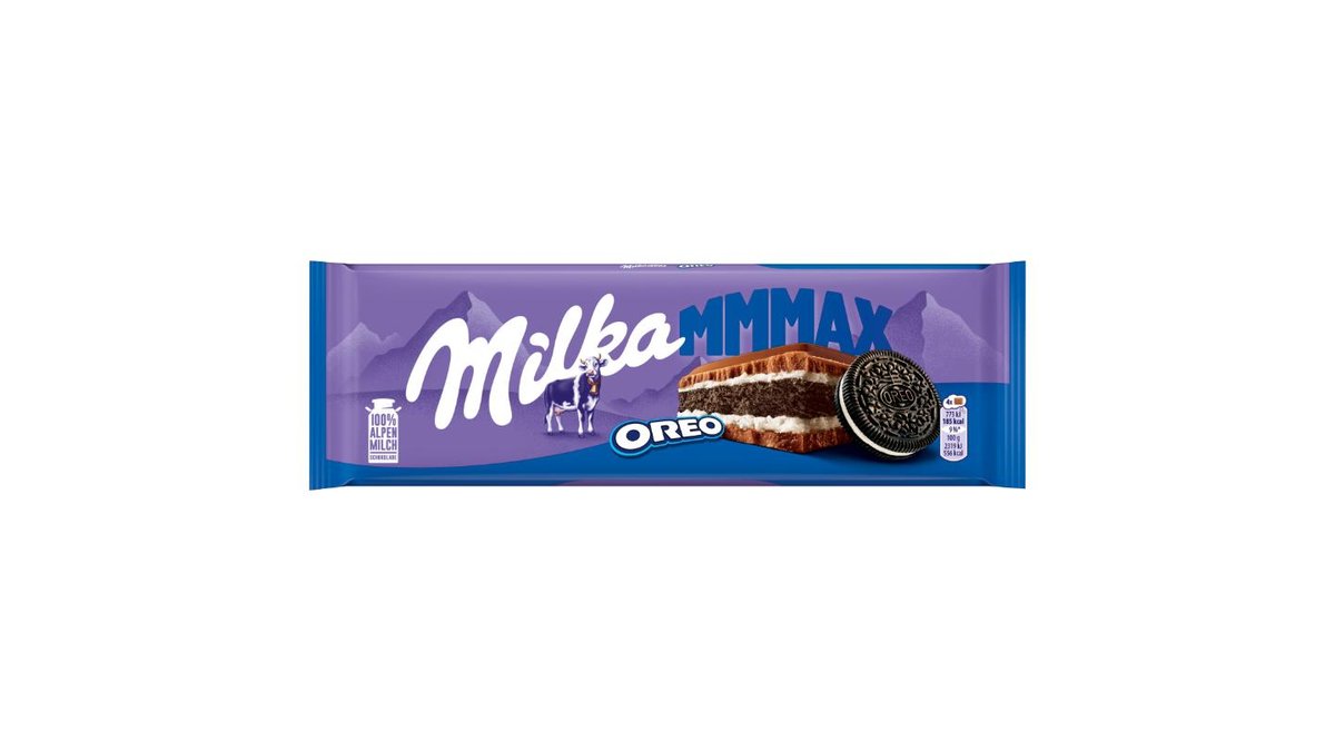 Milka Oreo mléčná čokoláda z alpského mléka s kakaovou sušenkou a vanilkovou mléčnou náplní 300 g