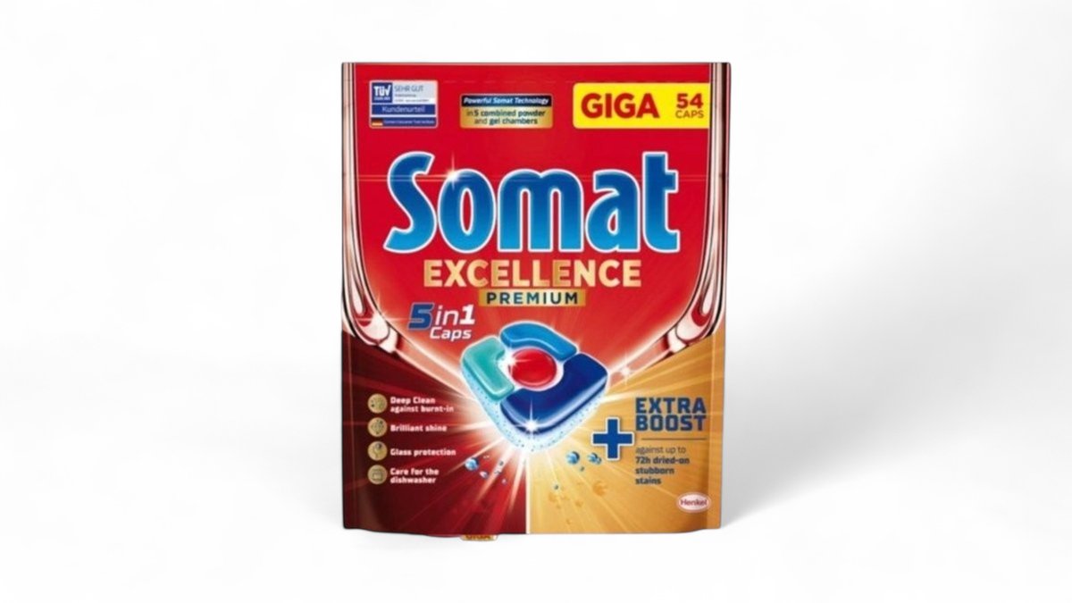 Somat Excellence Premium 5in1 tablete za strojno pranje posuđa, 54 komada