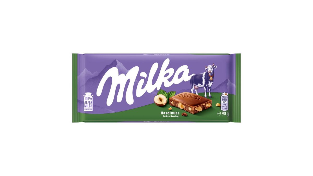 Milka Hazelnut mléčná čokoláda z alpského mléka s drcenými jádry lískových ořechů 90 g