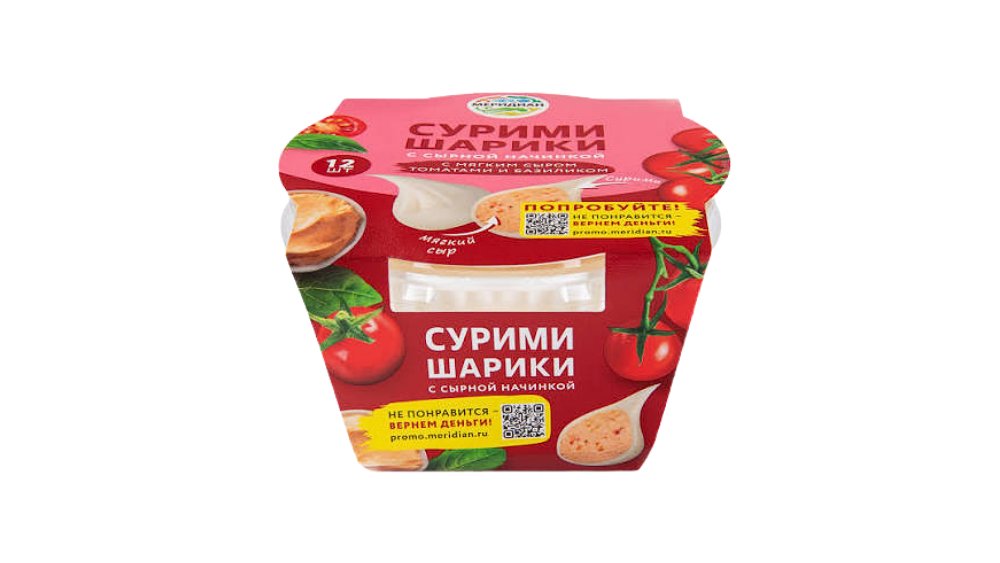 Шарики МЕРИДИАН Сурими С мягким сыром с томатом и базиликом 100г