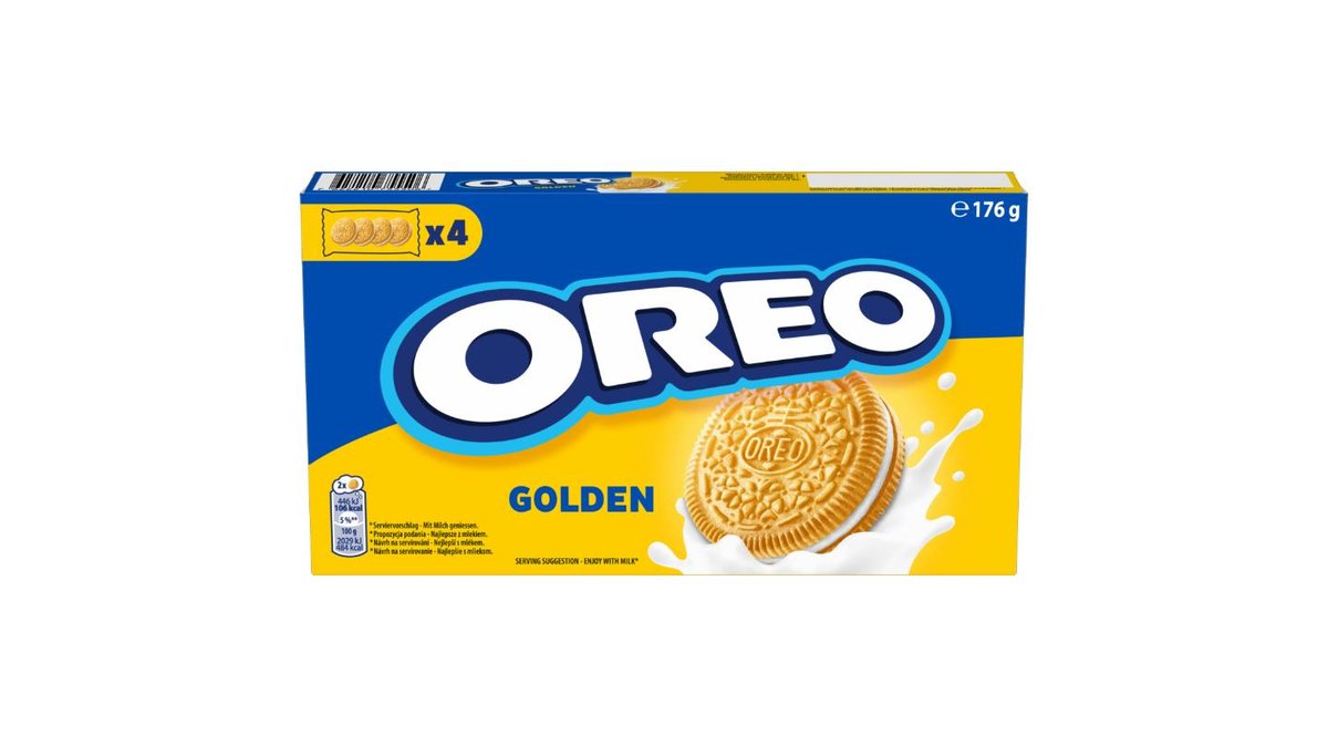 OREO zlaté s vanilkovou příchutí sušenky s náplní vhodné pro vegetariány 16 sušenek 176 g
