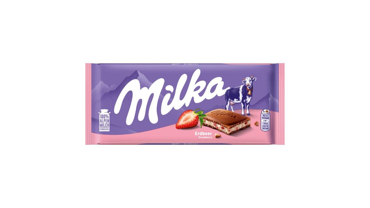 Milka Strawberry mléčná čokoláda z alpského mléka s krémovou náplní s jahodovou příchutí 100 g