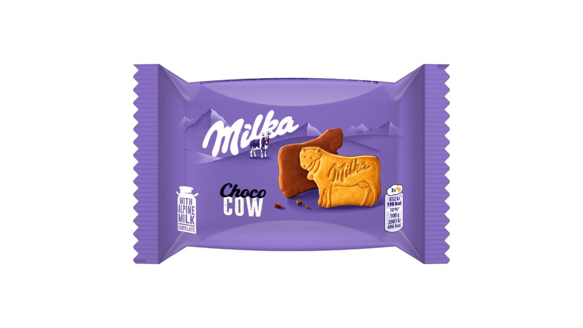 Milka Choco Cow sušenky polomáčené mléčnou čokoládou z alspkého mléka 40 g