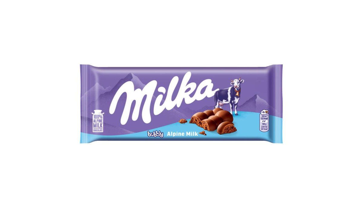 Milka Bubbly mléčná čokoláda z alpského mléka s porézní náplní z mléčné čokolády 90 g