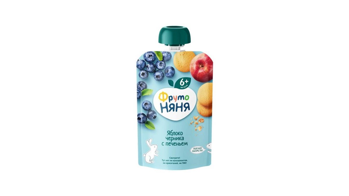 Пюре фруктовое ФрутоНяня яблоко-черника-печенье 90 г