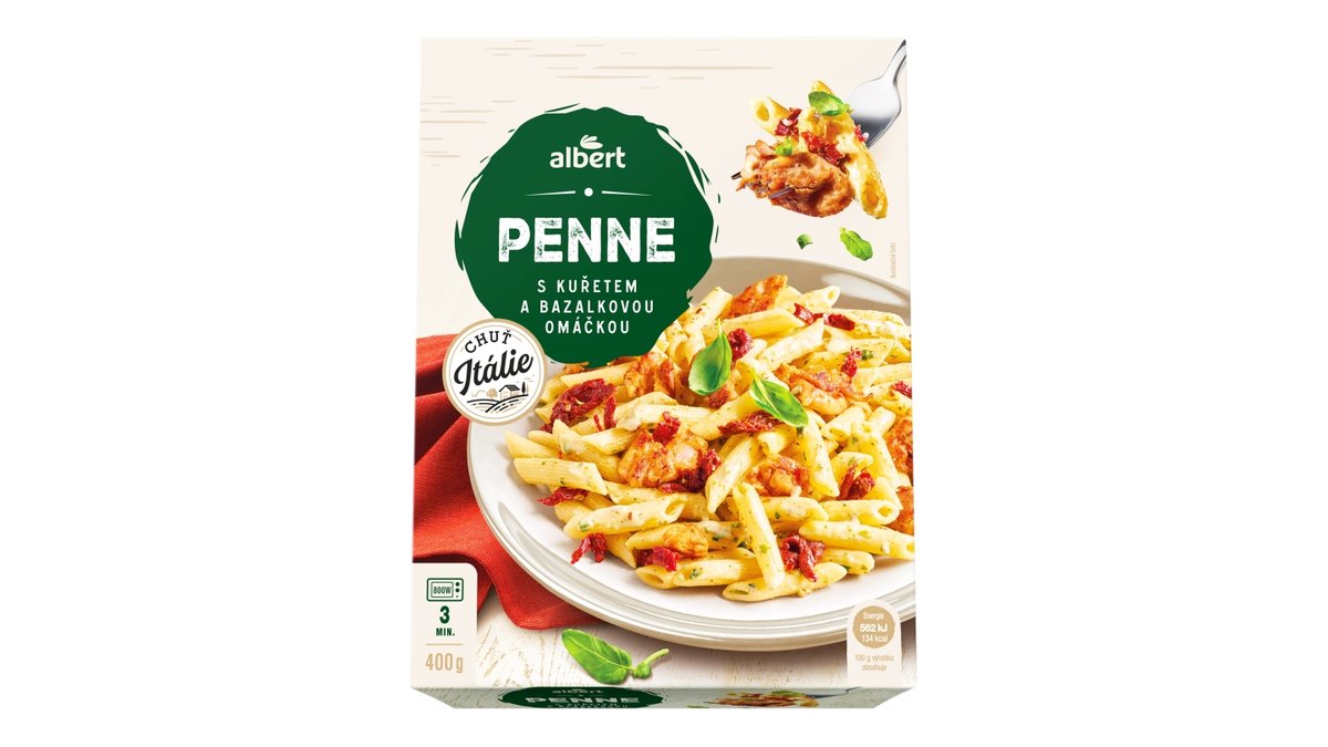 Albert penne kuře s bazalkovou omáčkou