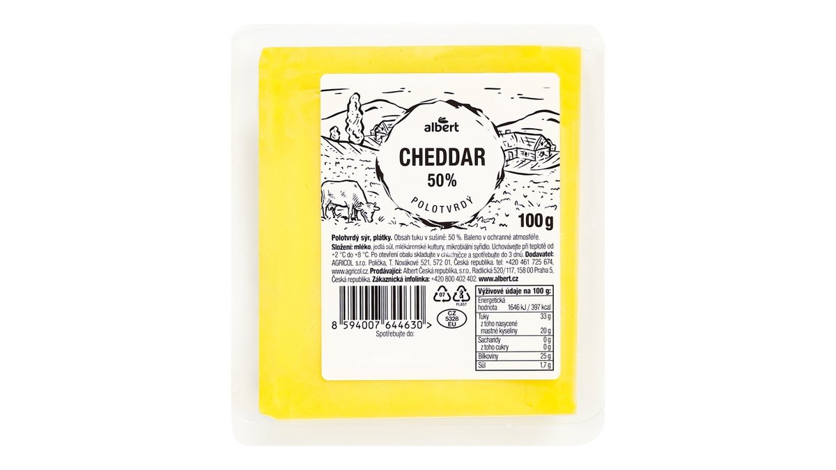 Albert Cheddar 50% světlý plátky