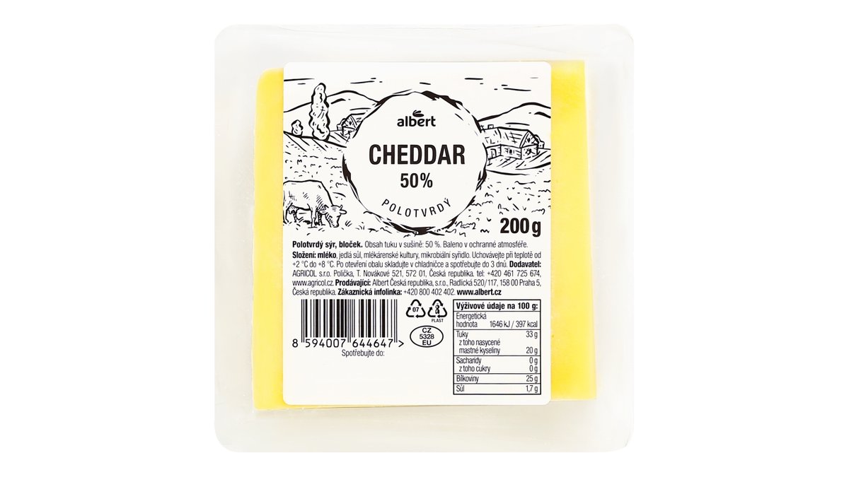 Albert Cheddar 50% světlý bloček