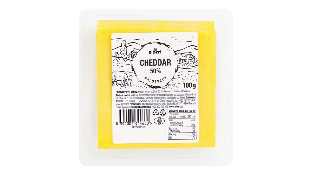 Albert Cheddar 50% oranžový plátky