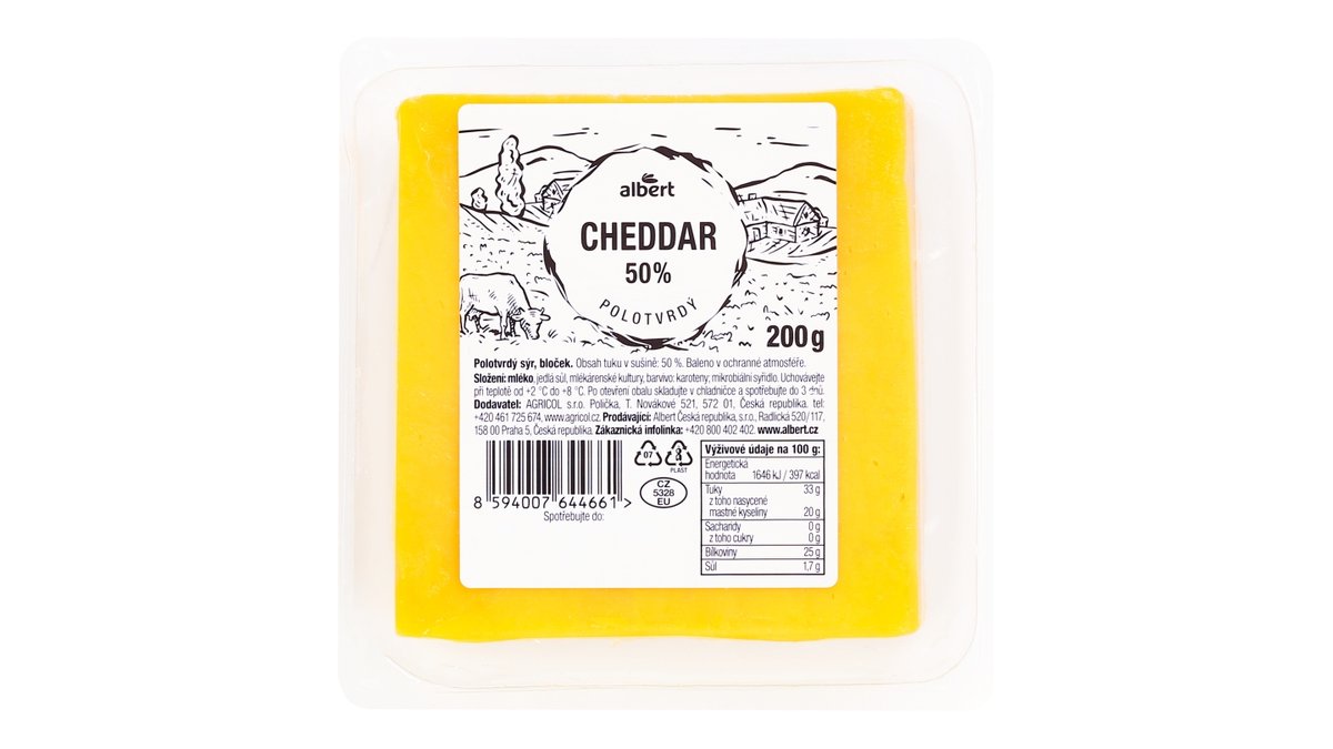 Albert Cheddar 50% oranžový bloček