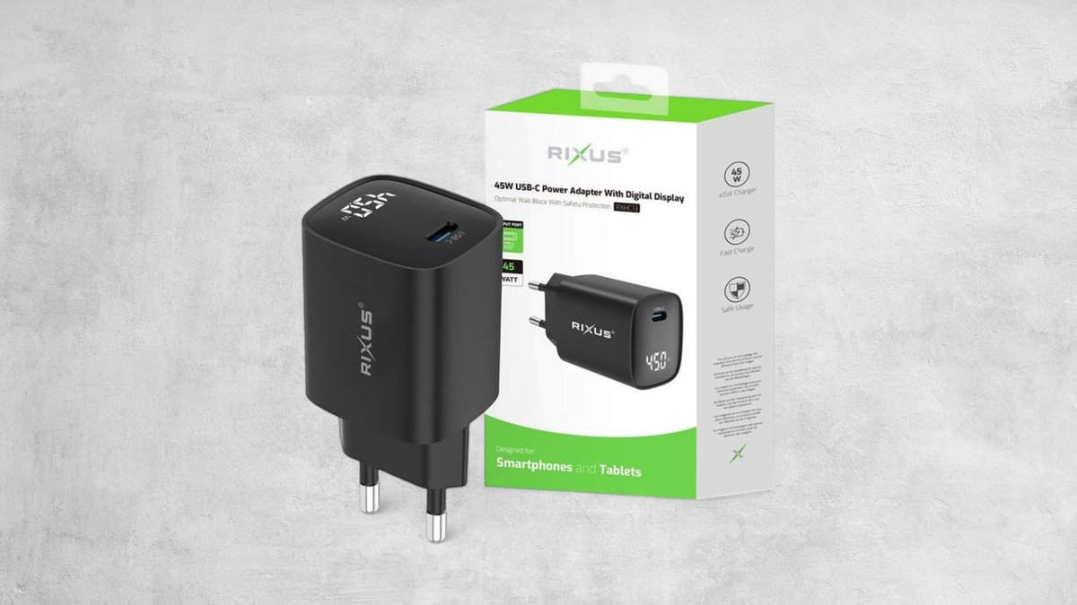 Rixus Rxhc13 Usb-c Power Adapter With Digital Display 45w Black