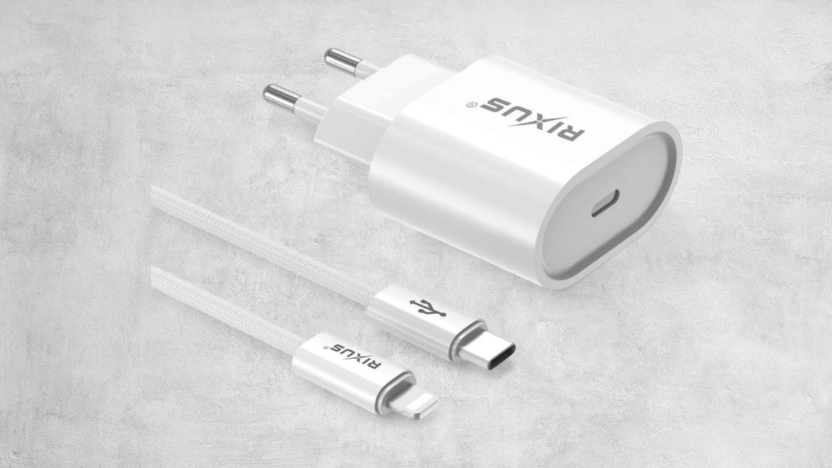 Rixus RXHC20L Fast Charger USB-C To Lightning Connector Cable 1.8m 20W White