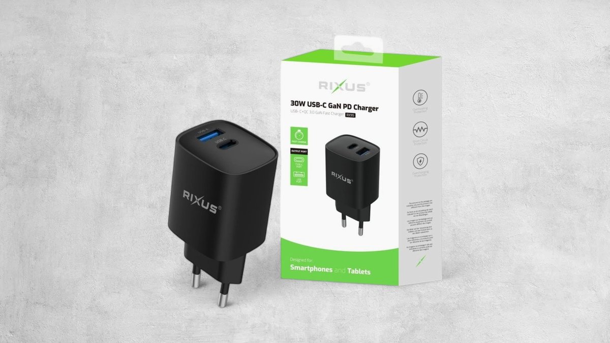Rixus Rx95 Fast Charging Adapter 30w Black