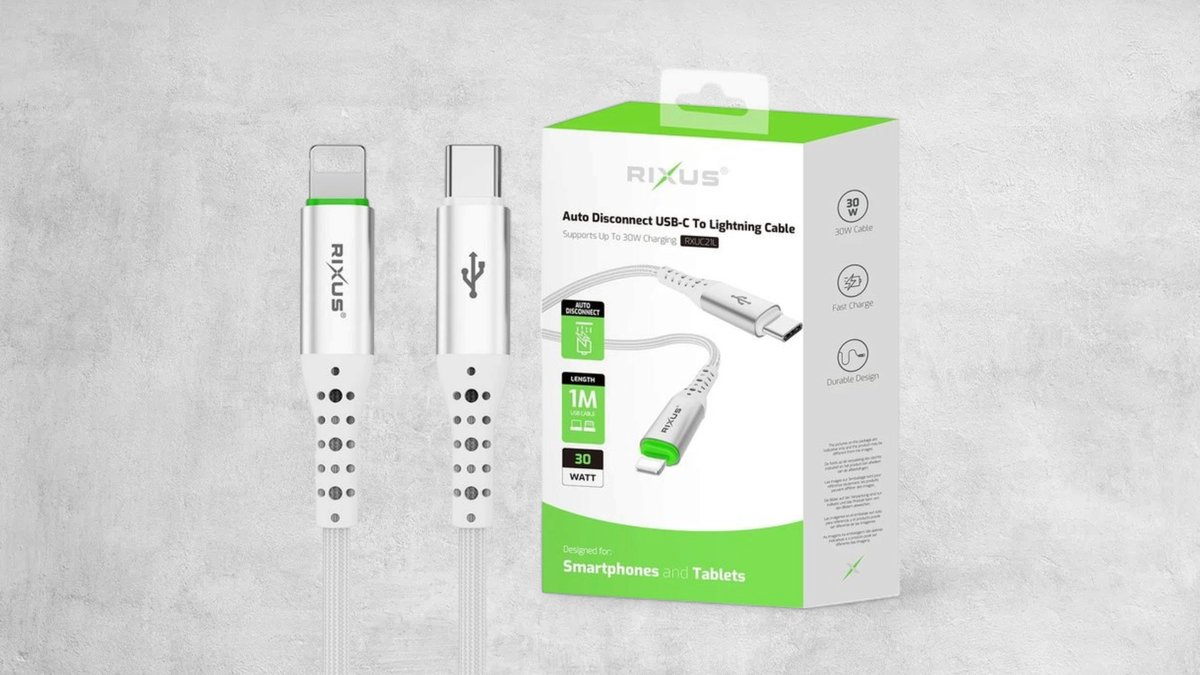 Rixus Rxuc21l Auto Disconnect Usb-c To Lightning Connector Cable White