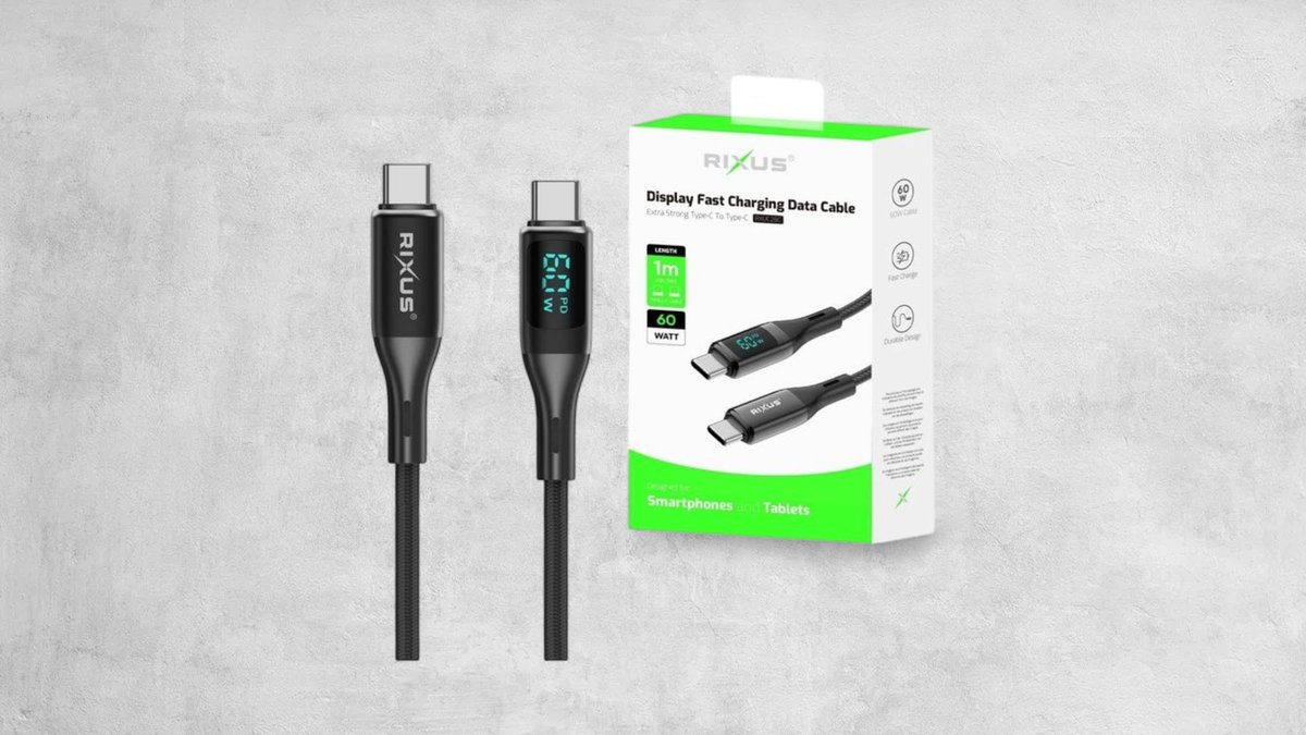 Rixus Rxuc28c Braided Usb-c Cable With Led Display 1m Black
