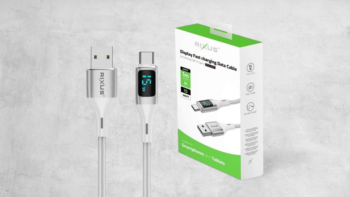 Rixus Rxuc29ac Braided Usb-a To Usb-c Cable With Led Display White