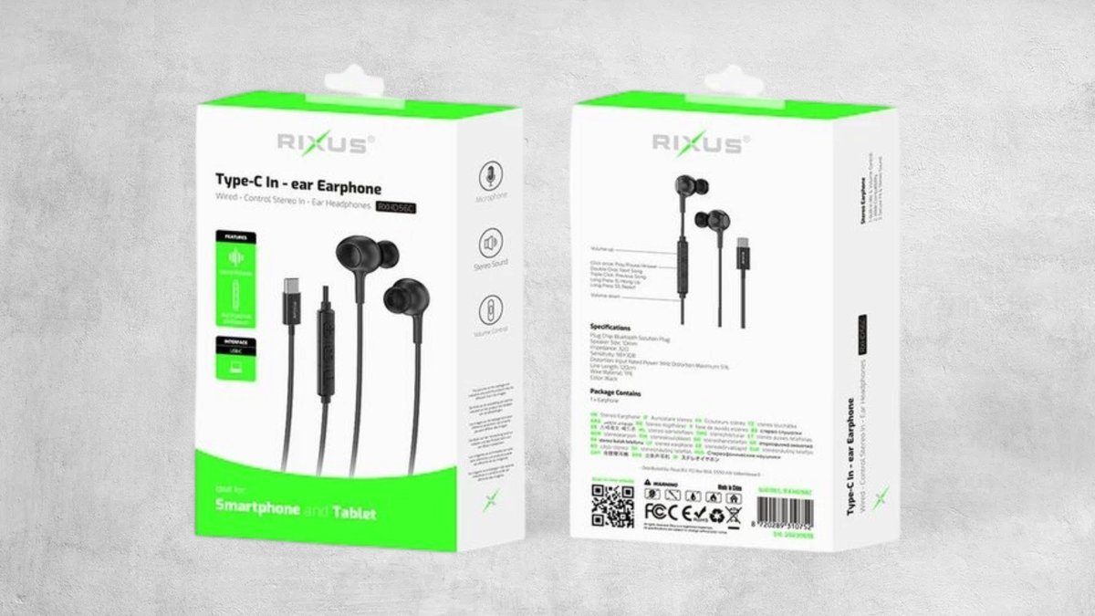 Rixus Rxhd56c Usb-c Wired Earbud With Microphone Black