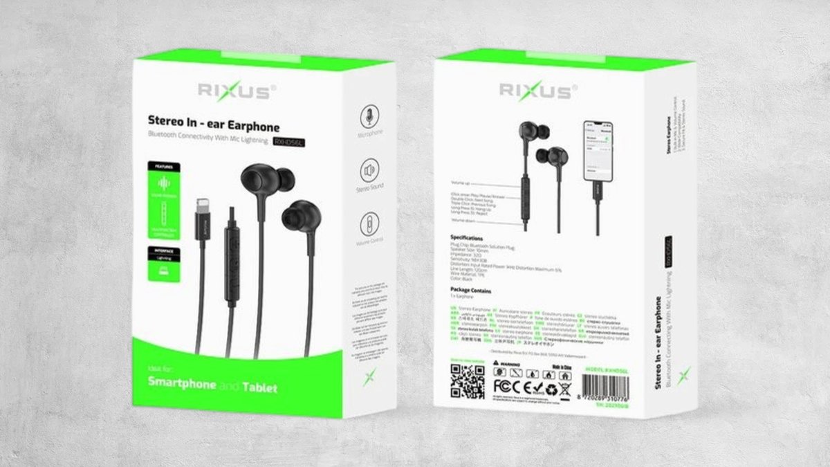 Rixus Rxhd56l Lightning Connector Wired Earbud Type Headphone With Microphone Black
