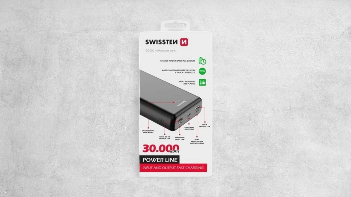 Swissten Power Line Power Bank 30000 Mah 20w Power Delivery Black