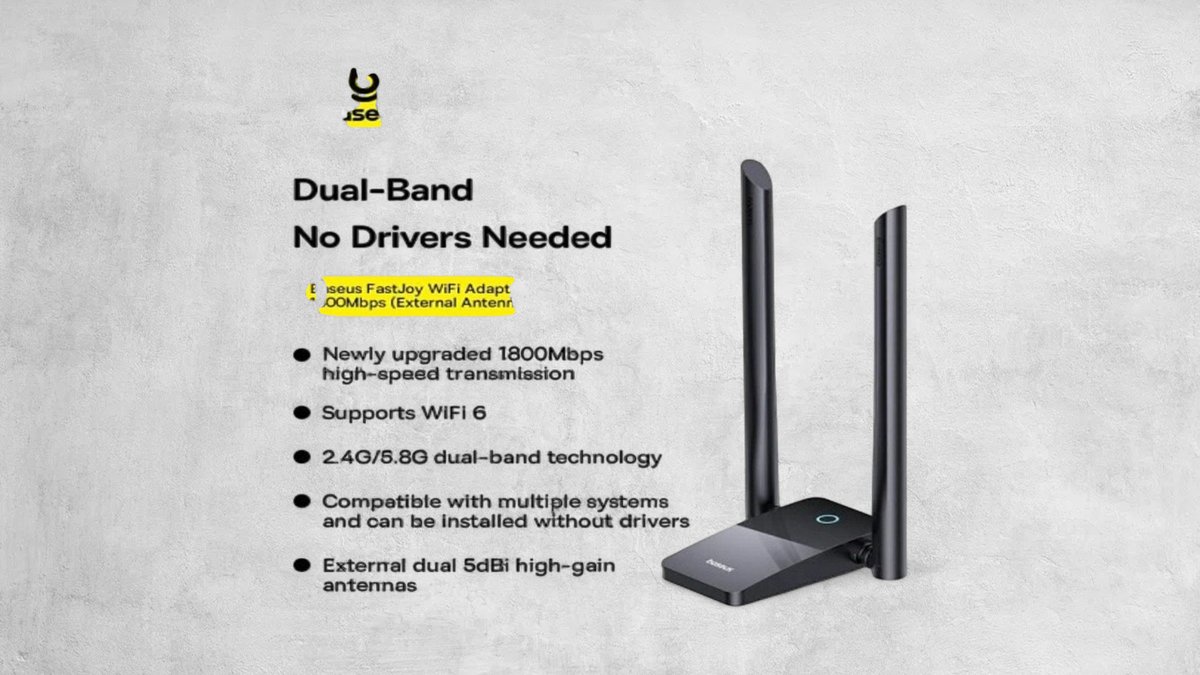 Baseus IT WiFi Adapter 1800Mbps External Antenna FastJoy