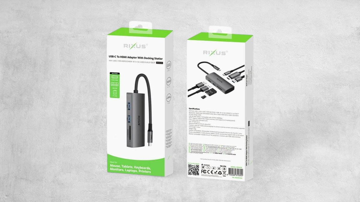 Rixus Rxhu10 Usb-c To Hdmi Adaptor With Docking Station Grey