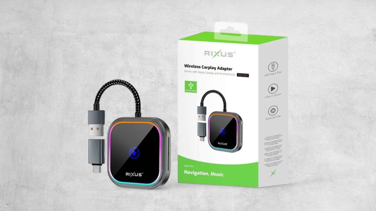 Rixus Rxcp05 Wireless Carplay Adapter Metallic Gray