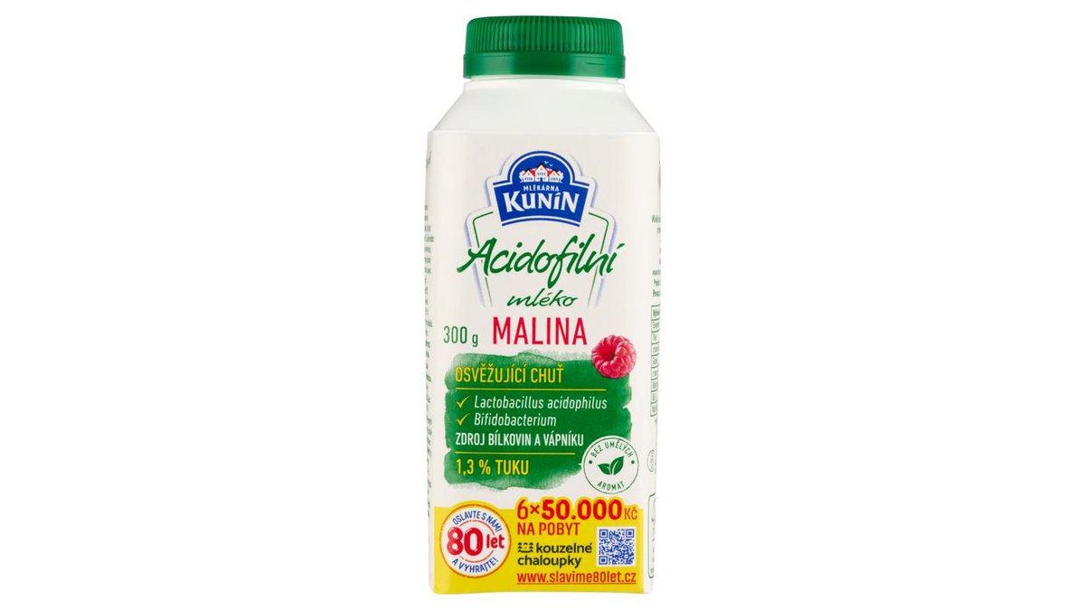 Mlékárna Kunín Acidofilní mléko malina 300g
