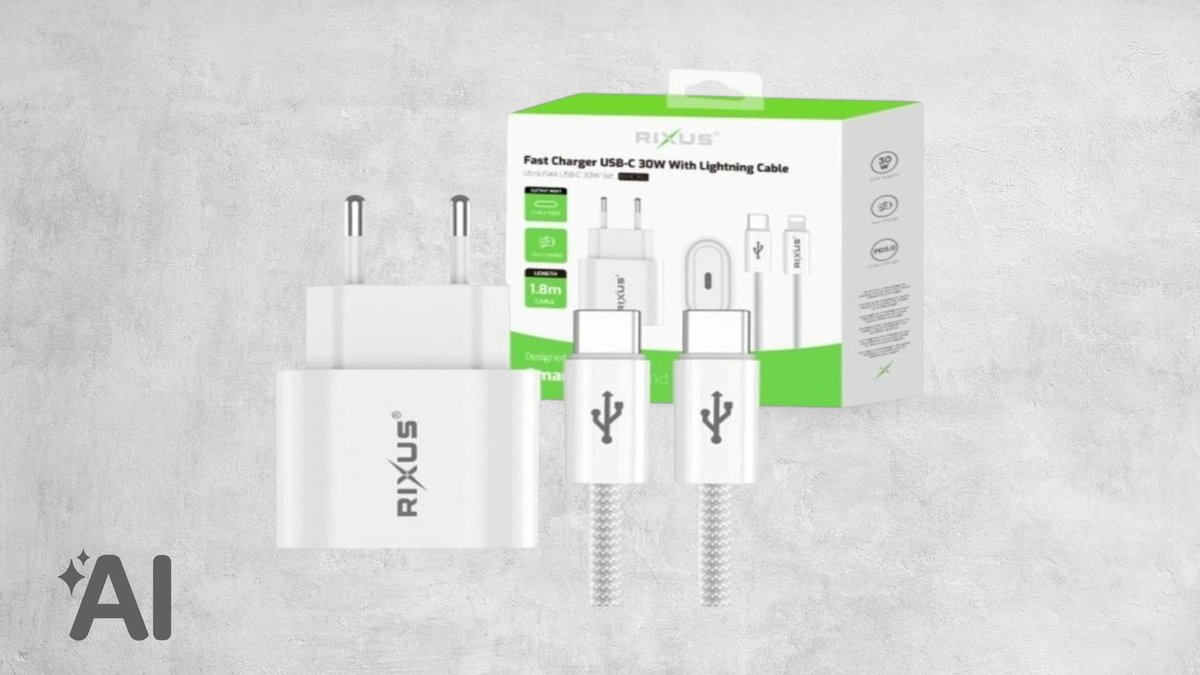 Rixus RXHC30L Fast Charger USB-C To Lightning Connector Cable 1.8m 30W White