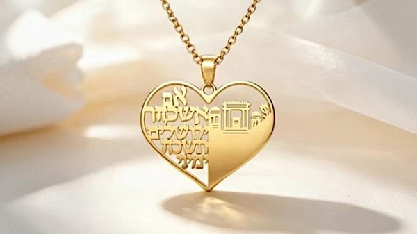 שרשרת תליון לב מוזהב "אם אשכחך ירושלים" - 1
