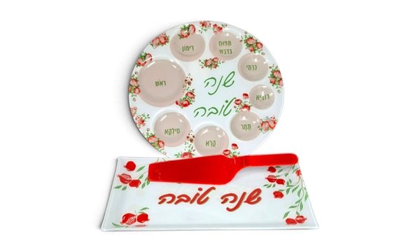 סט צלחת מזכוכית ומגש לראש השנה - 1