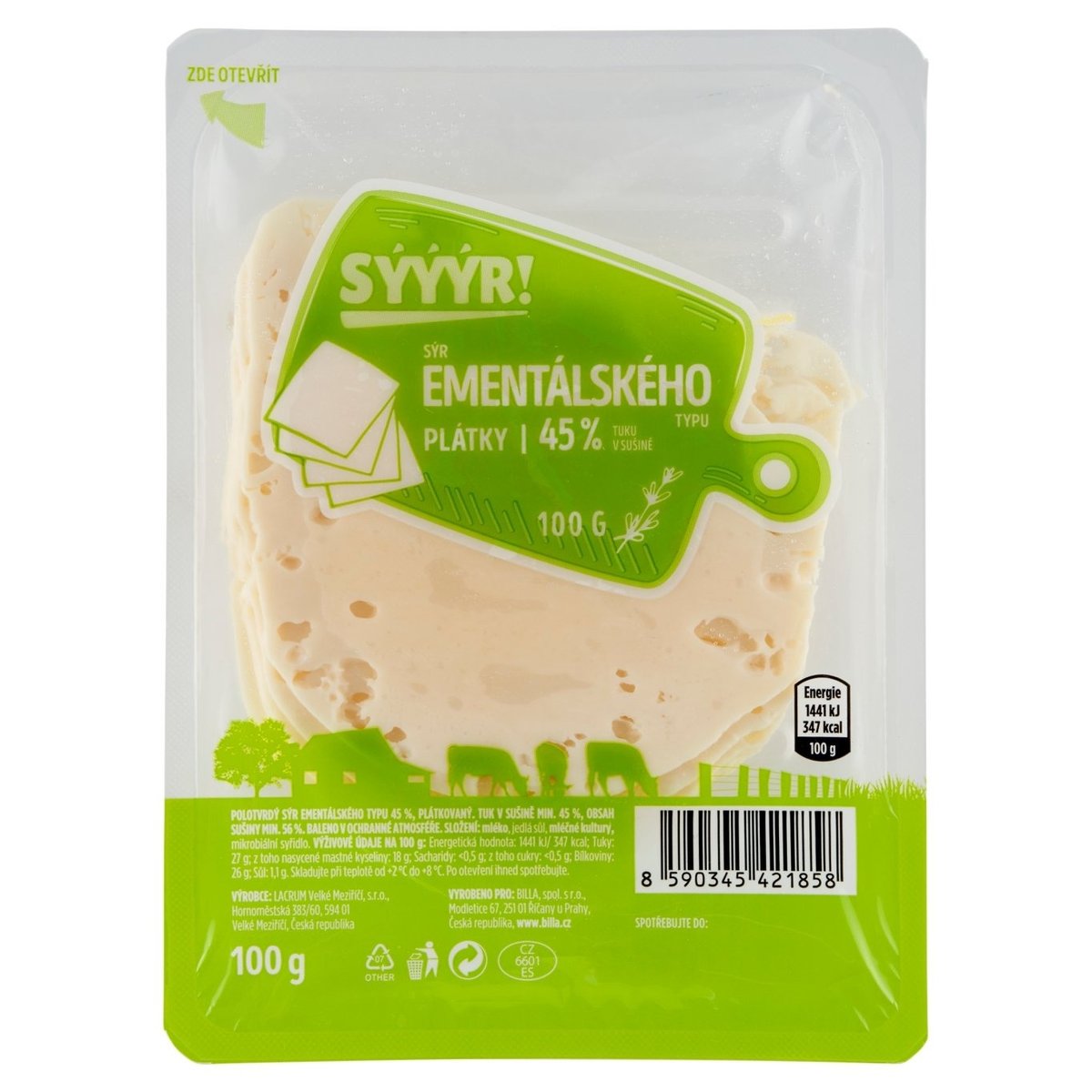 Sýr ementálského typu plátky 100g